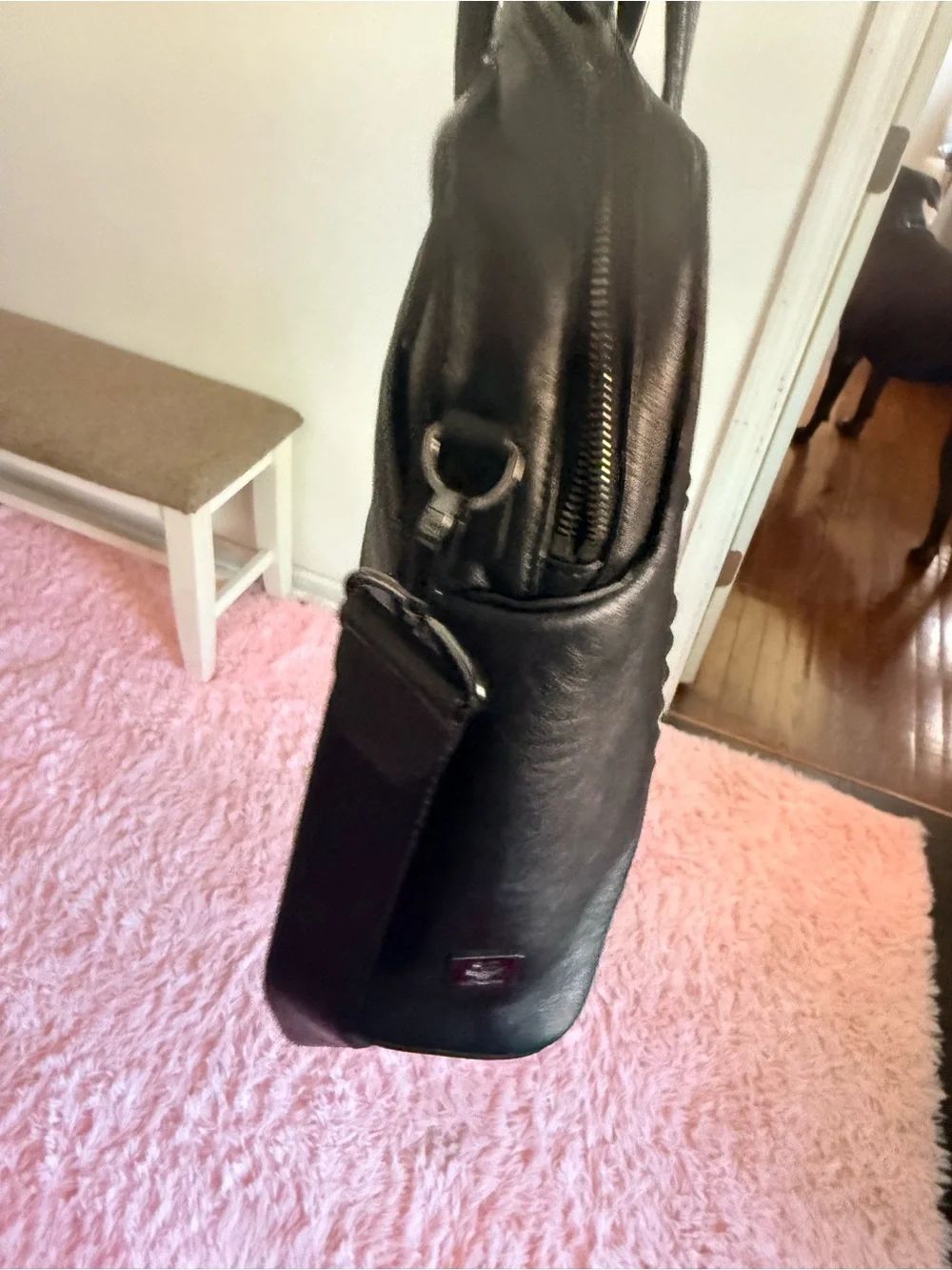 MCM Black Leather Laptop Briefcase with Detachable Strap